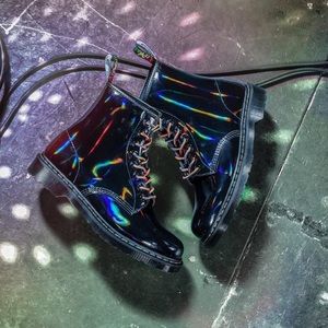 Black holo / rainbow patent leather Docs